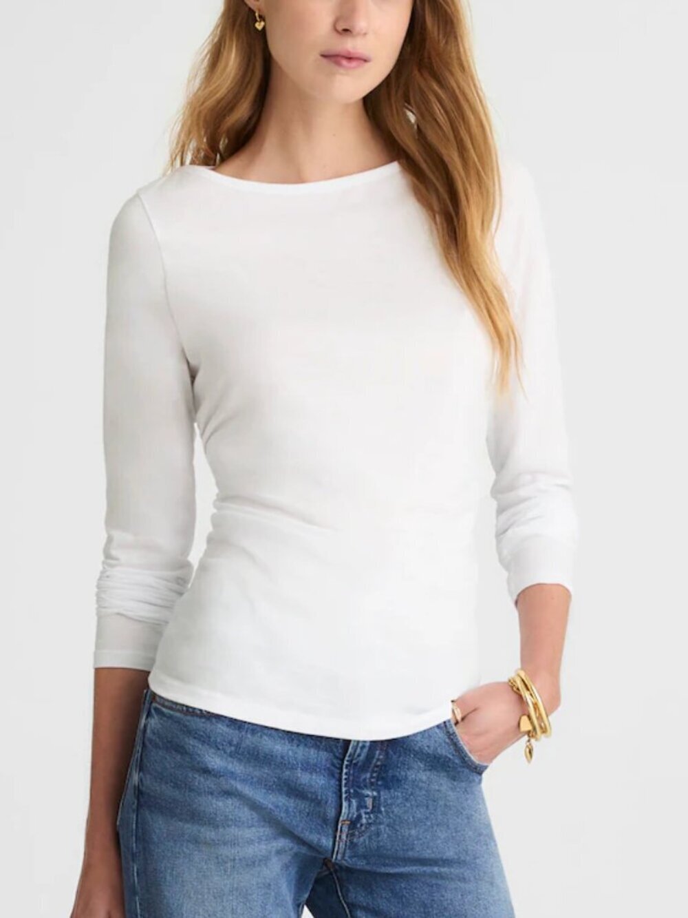 Madewell Ruched Crewneck Long Sleeve Tee Soft Slub White Size XXS NWT